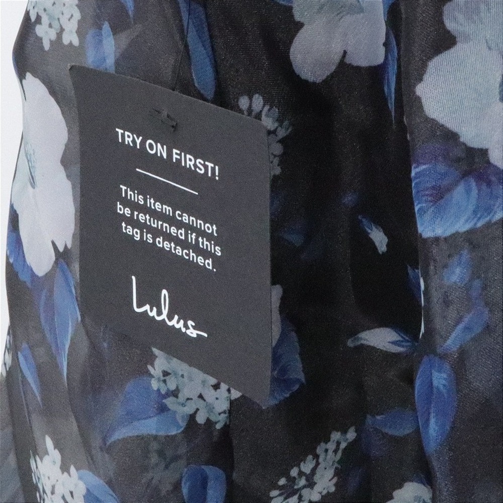 NWT Lulus Delightful Look Midi Dress Floral Organza Sweetheart Blue Black M - Picture 8 of 10